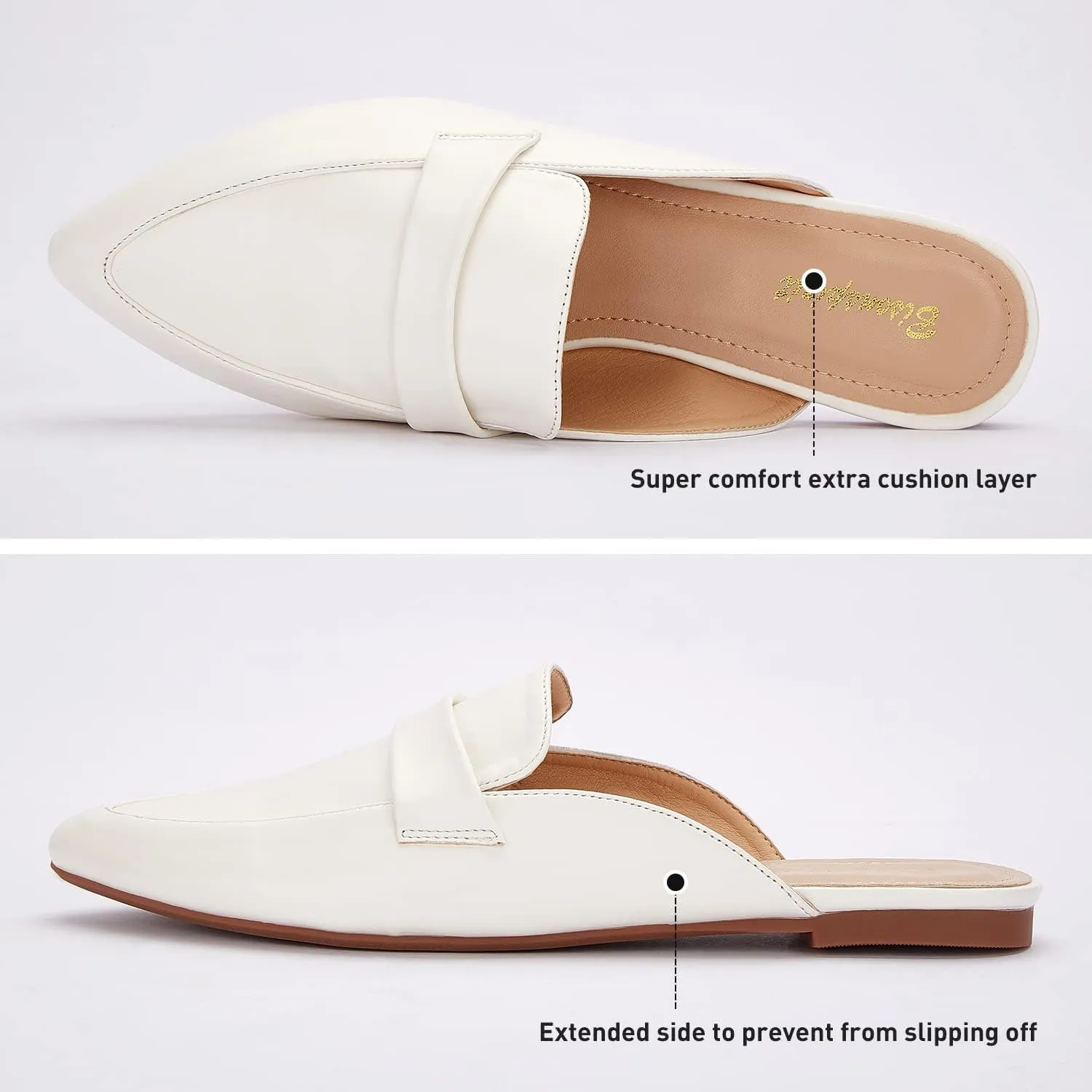 Mules for Women Flats Pointed Toe Slip On Mules Comfortable Loafer Shoes