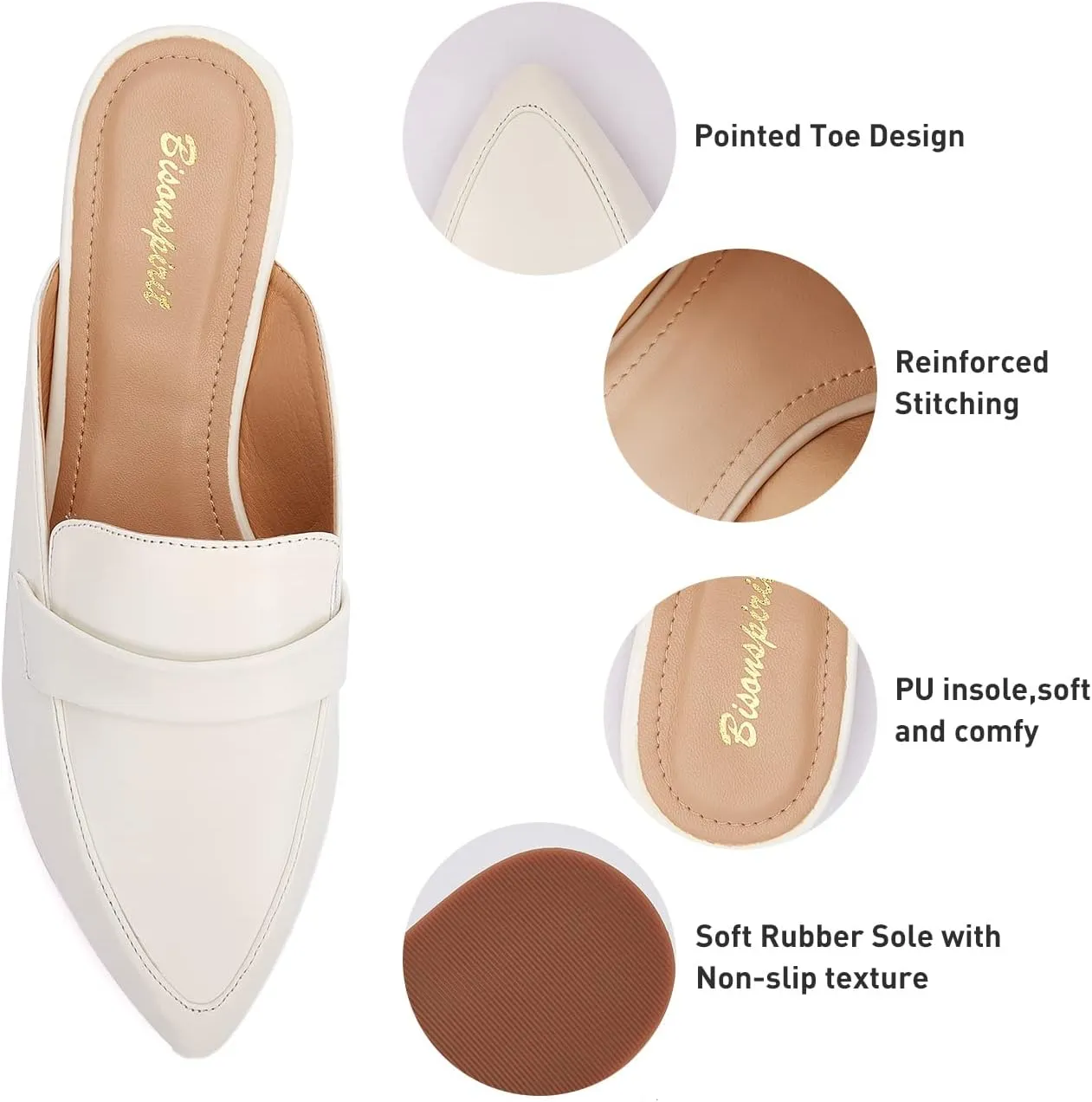 Mules for Women Flats Pointed Toe Slip On Mules Comfortable Loafer Shoes