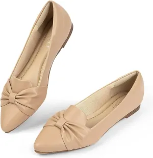 MUSSHOE Flat Shoes Women Comfortable Pointed Toe Slip on Women's Flats, Nude Pu 9