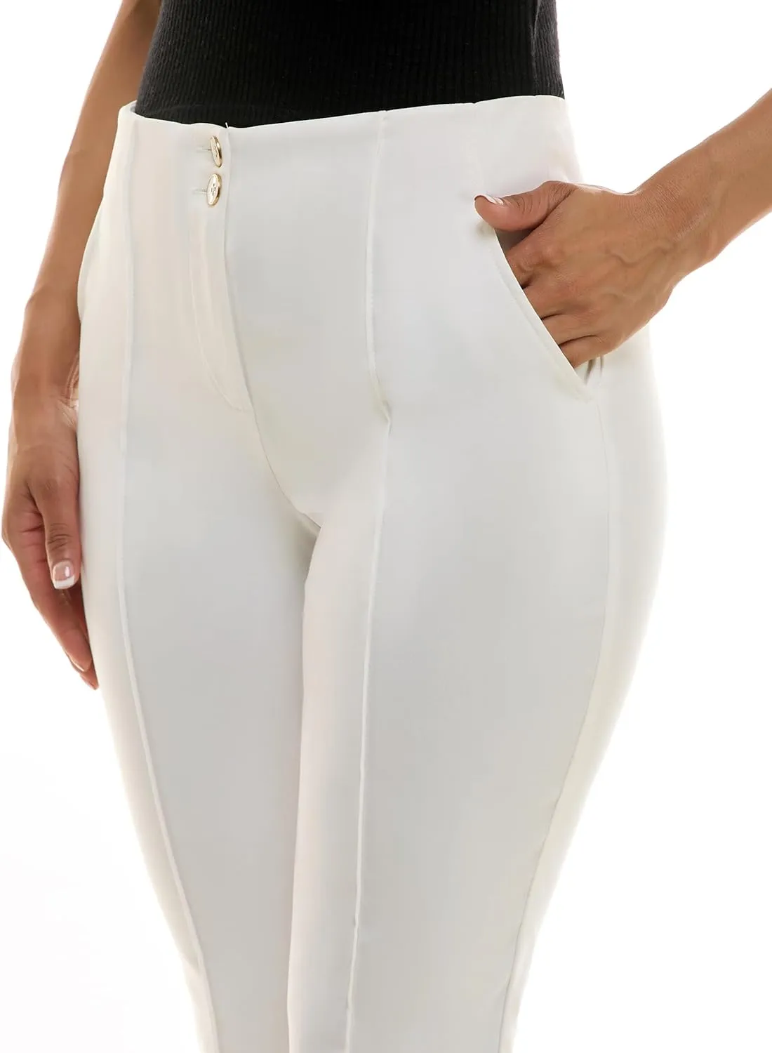 Nanette Nanette Lepore Women's Double Button Boot Cut Capri with Front Seam and Functional Pocket