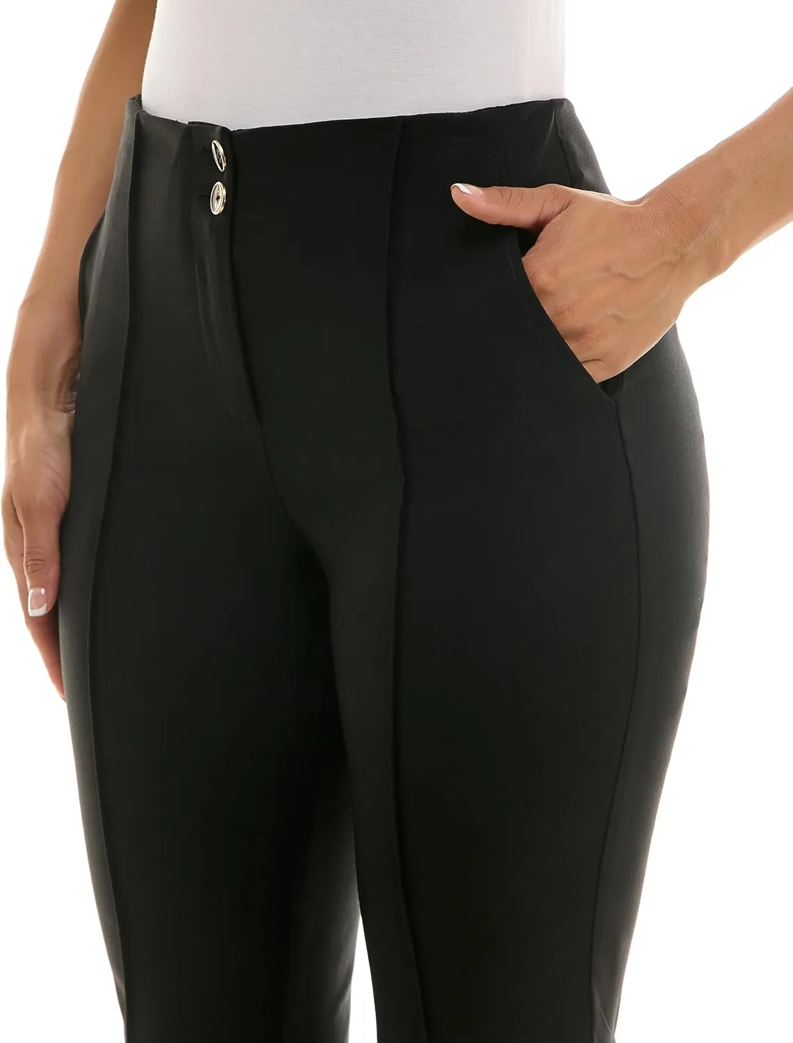 Nanette Nanette Lepore Women's Double Button Boot Cut Capri with Front Seam and Functional Pocket
