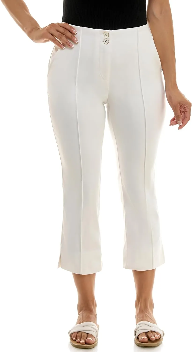 Nanette Nanette Lepore Women's Double Button Boot Cut Capri with Front Seam and Functional Pocket