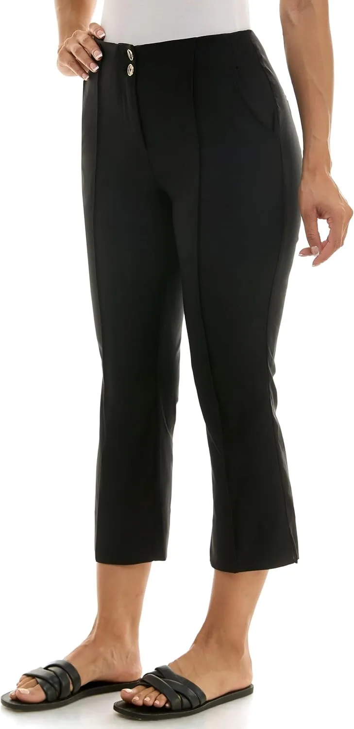 Nanette Nanette Lepore Women's Double Button Boot Cut Capri with Front Seam and Functional Pocket