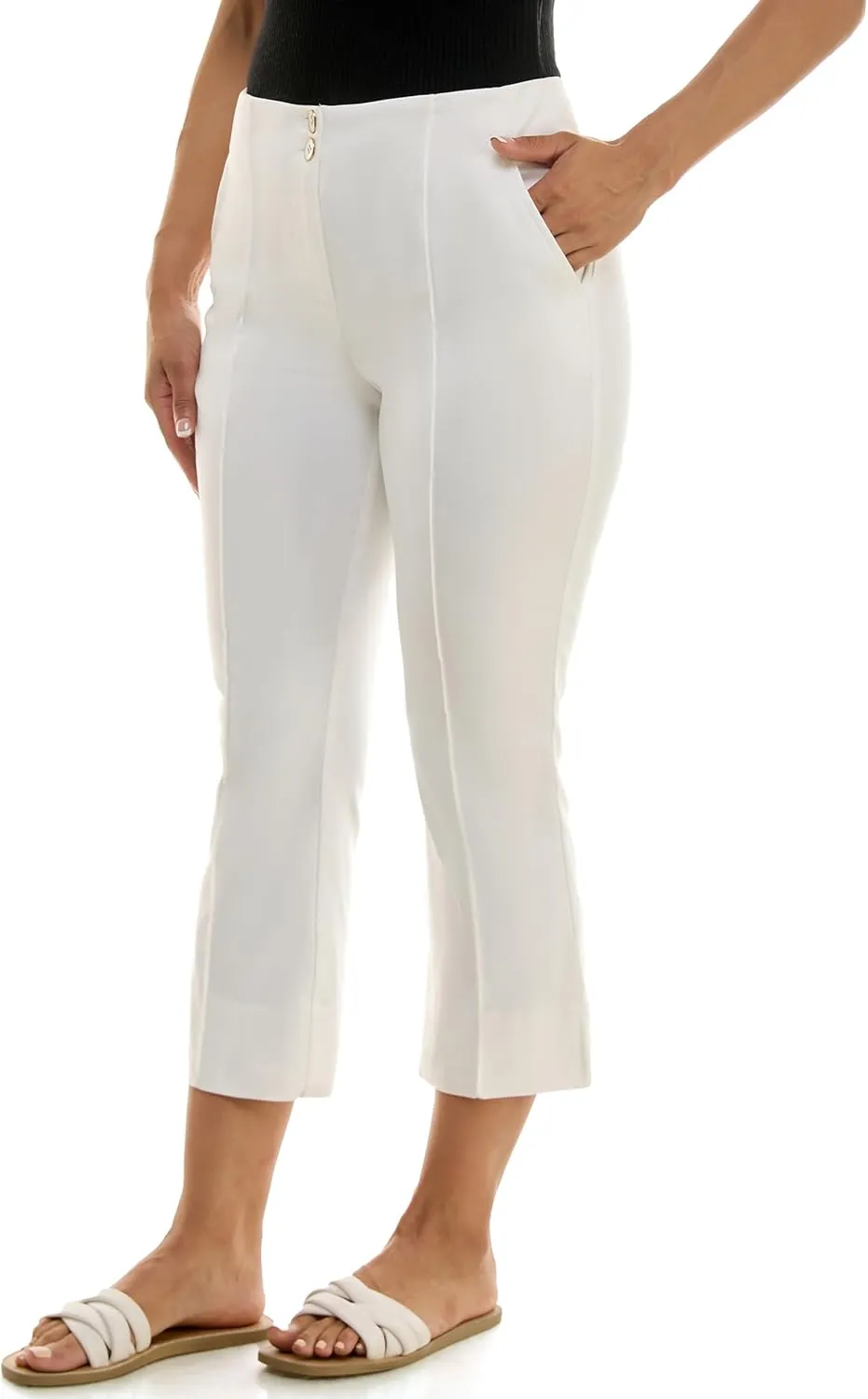 Nanette Nanette Lepore Women's Double Button Boot Cut Capri with Front Seam and Functional Pocket