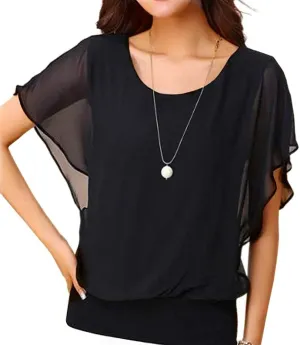 Neineiwu Women's Summer Loose Casual Short Sleeve Chiffon Top T-Shirt Blouse