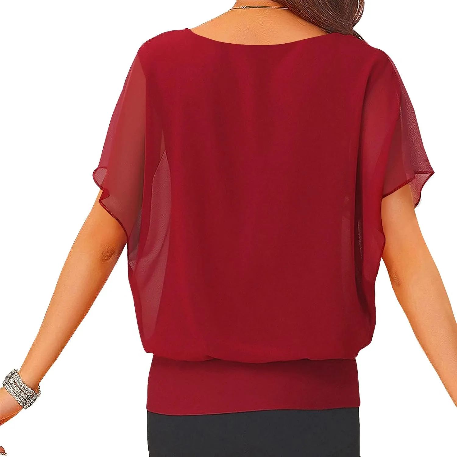 Neineiwu Women's Summer Loose Casual Short Sleeve Chiffon Top T-Shirt Blouse