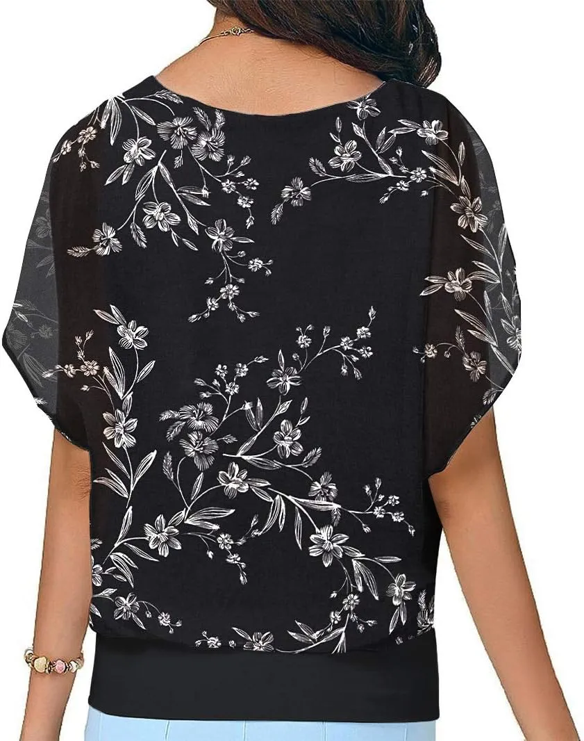 Neineiwu Women's Summer Loose Casual Short Sleeve Chiffon Top T-Shirt Blouse