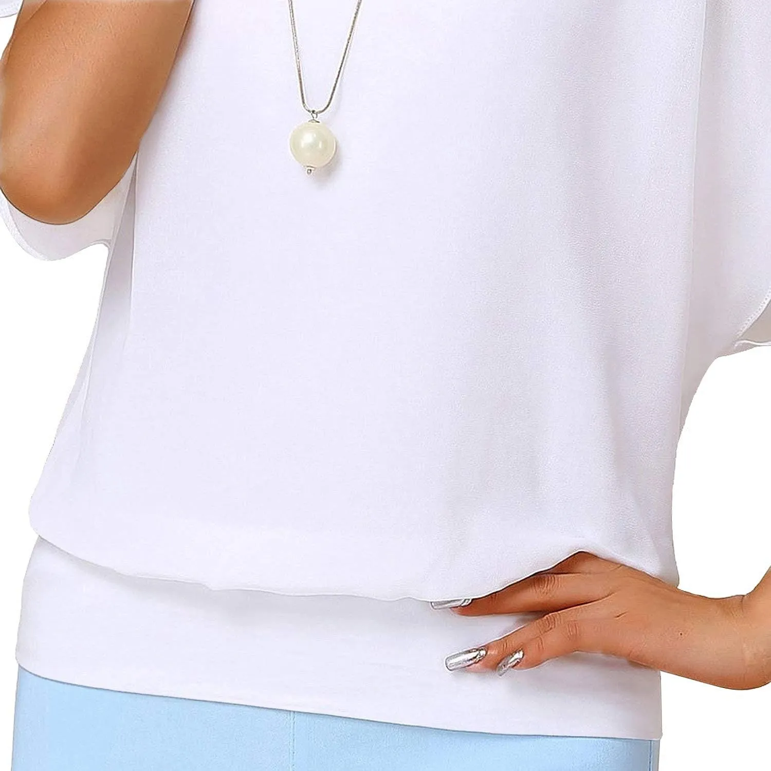 Neineiwu Women's Summer Loose Casual Short Sleeve Chiffon Top T-Shirt Blouse