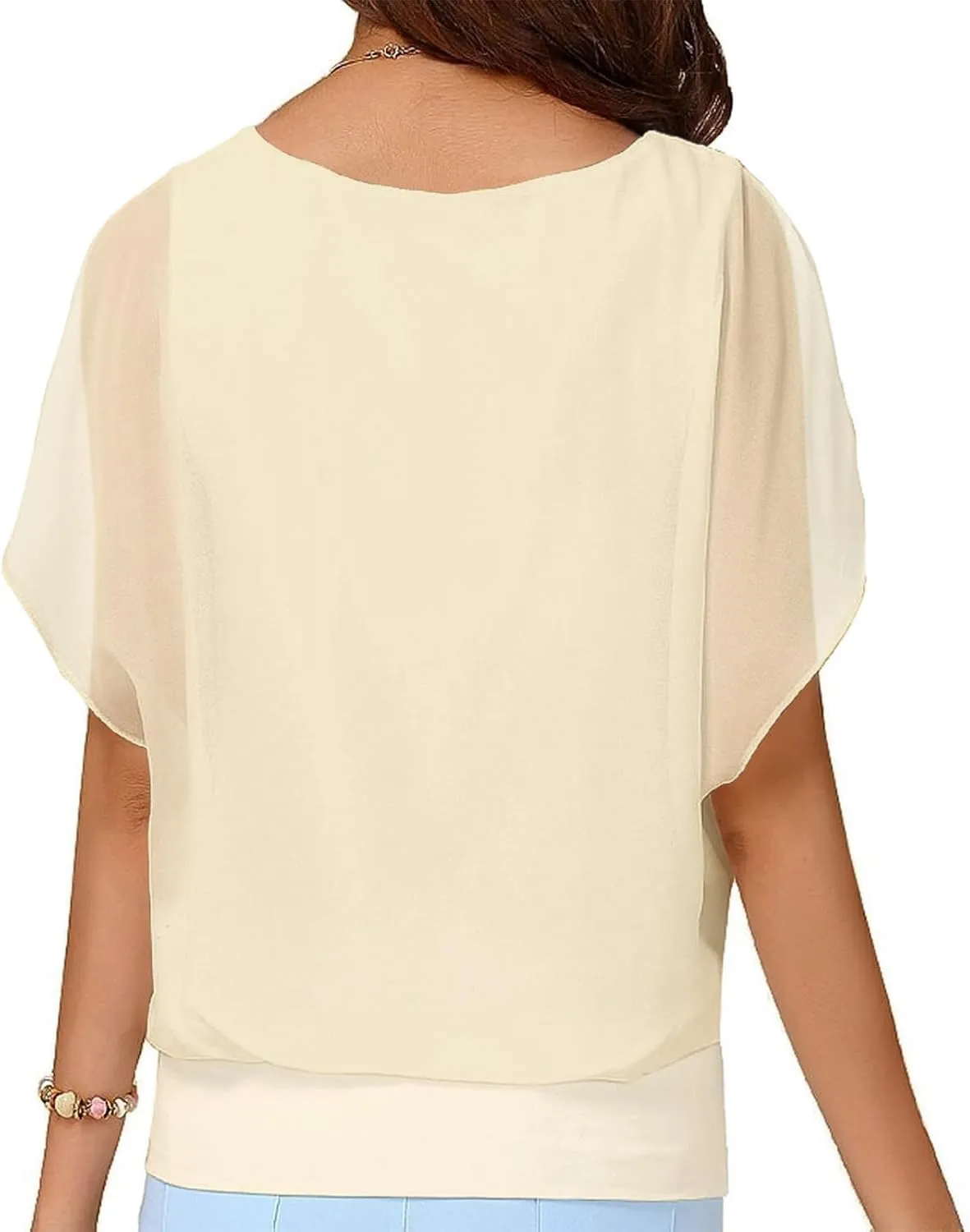 Neineiwu Women's Summer Loose Casual Short Sleeve Chiffon Top T-Shirt Blouse