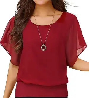 Neineiwu Women's Summer Loose Casual Short Sleeve Chiffon Top T-Shirt Blouse