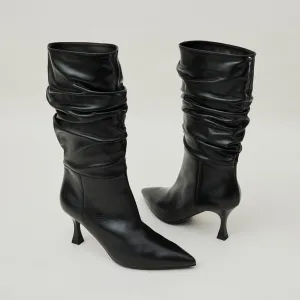NeroGiardini Black Leather Slouch Boots