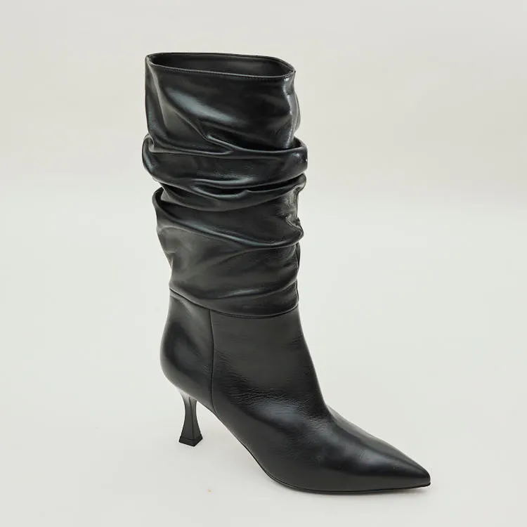 NeroGiardini Black Leather Slouch Boots