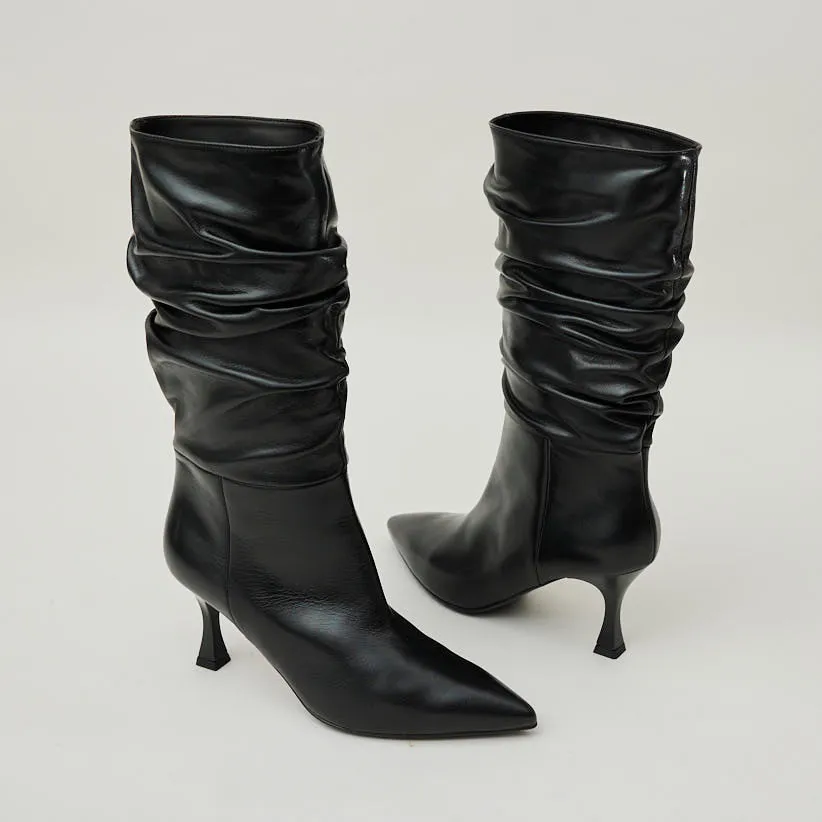 NeroGiardini Black Leather Slouch Boots