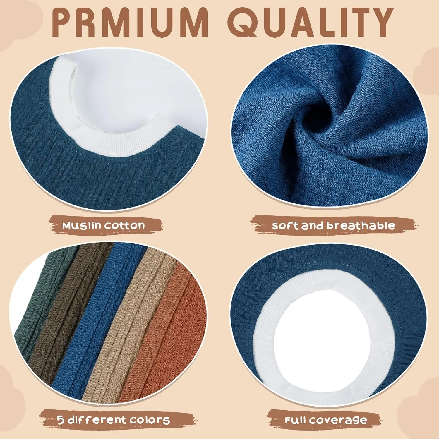 Newwiee Large Muslin Pullover Baby Bibs Full Coverage Toddler Slip on Absorbent Bib Waterproof Toddler Towel Bibs(Stylish Color, 5 Pcs)