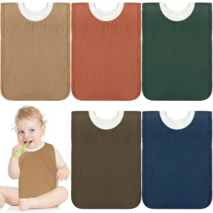 Newwiee Large Muslin Pullover Baby Bibs Full Coverage Toddler Slip on Absorbent Bib Waterproof Toddler Towel Bibs(Stylish Color, 5 Pcs)