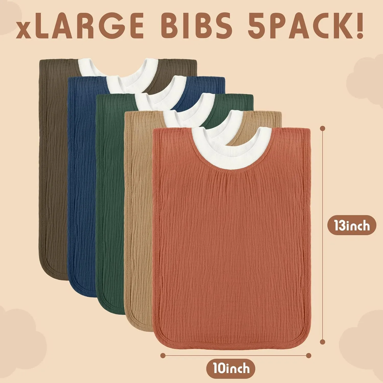 Newwiee Large Muslin Pullover Baby Bibs Full Coverage Toddler Slip on Absorbent Bib Waterproof Toddler Towel Bibs(Stylish Color, 5 Pcs)