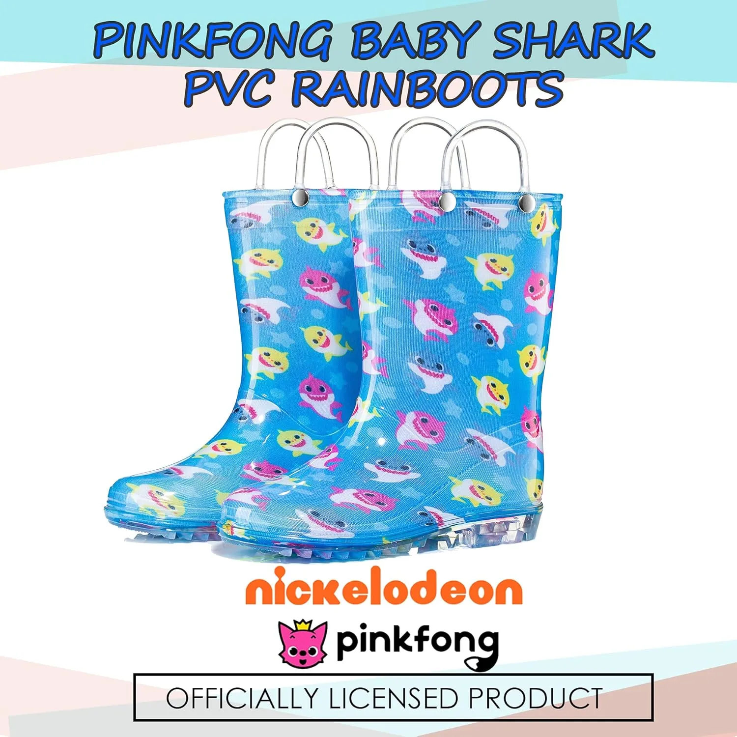 Nickelodeon Baby Shark Waterproof PVC Rain Boots Easy-On Handles