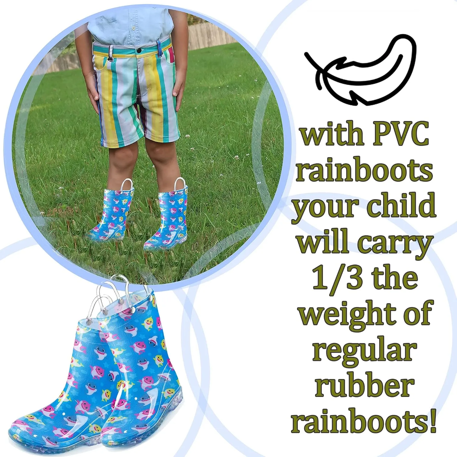 Nickelodeon Baby Shark Waterproof PVC Rain Boots Easy-On Handles