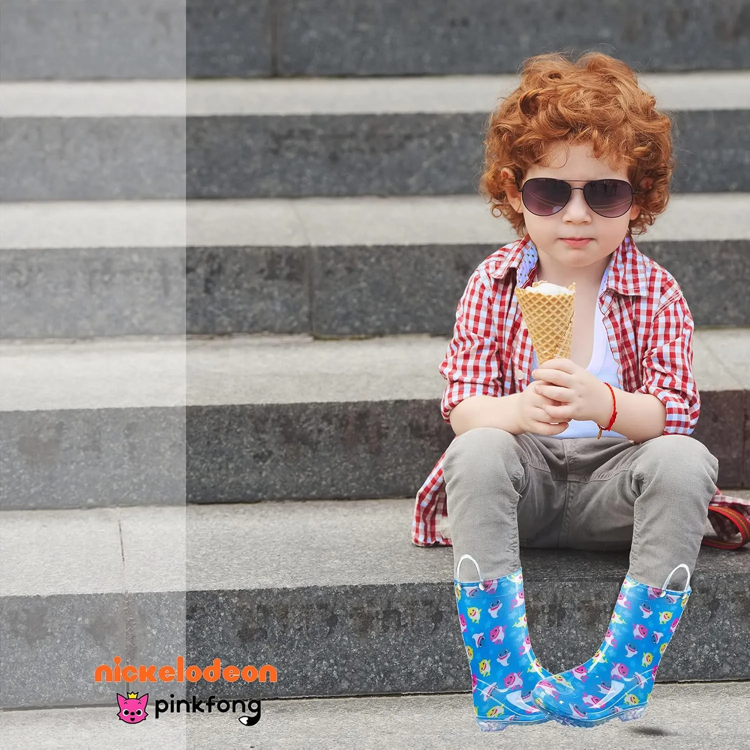Nickelodeon Baby Shark Waterproof PVC Rain Boots Easy-On Handles