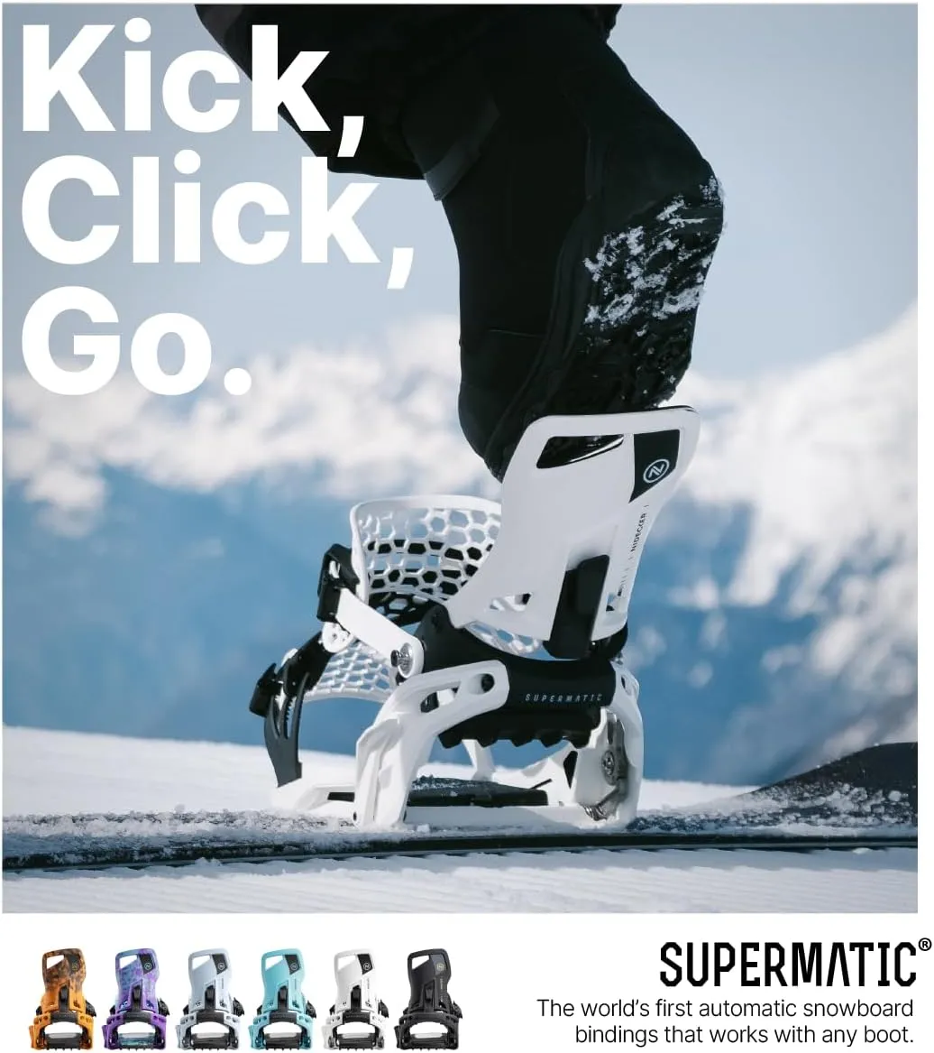 Nidecker Supermatic Snowboard First Universal, Dual-Entry, Automatic Binding - Comfortable and Reliable as a Regular Two-Strap Binding - Genuine Game Changer with its Drop in tech