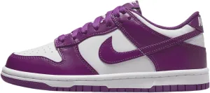 Nike Dunk Low Big Kids' Shoes (FB9109-110, White/White/Viotech) Size 5.5