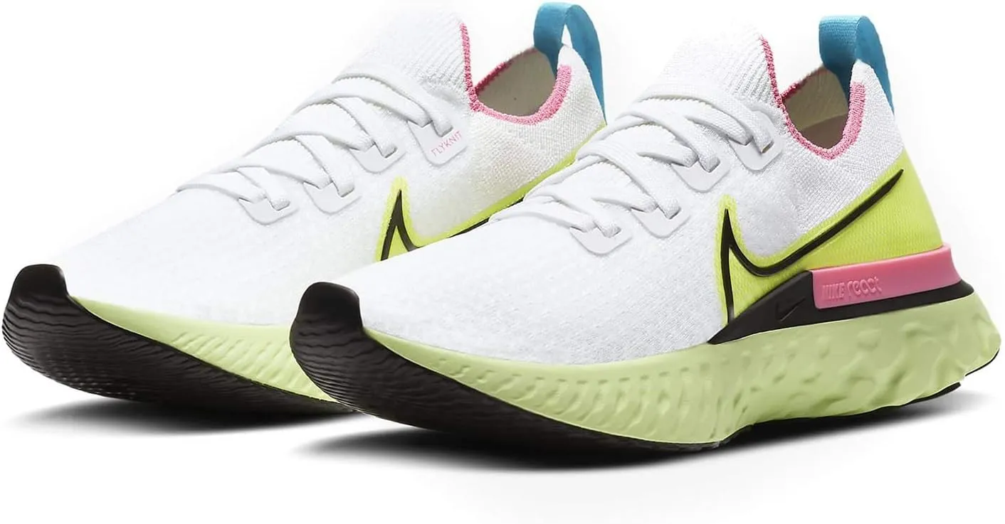 Nike Women's React Infinity Run FK White/Black-Volt-Pink Glow Sneakers 10
