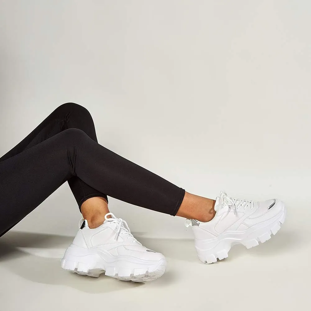 Niluber Women's Chunky Platform Sneakers Hologram Black White Silver Lace-Up Casual Fashion Walking Sport Rave Shoes