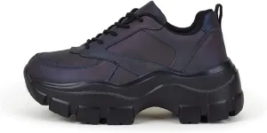 Niluber Women's Chunky Platform Sneakers Hologram Black White Silver Lace-Up Casual Fashion Walking Sport Rave Shoes