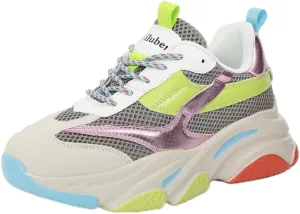 Niluber Women's Chunky Platform Sneakers-Slip On Breathable Running Shoes-Lightweight Glitter Rhinestone White Black Walking Shoes