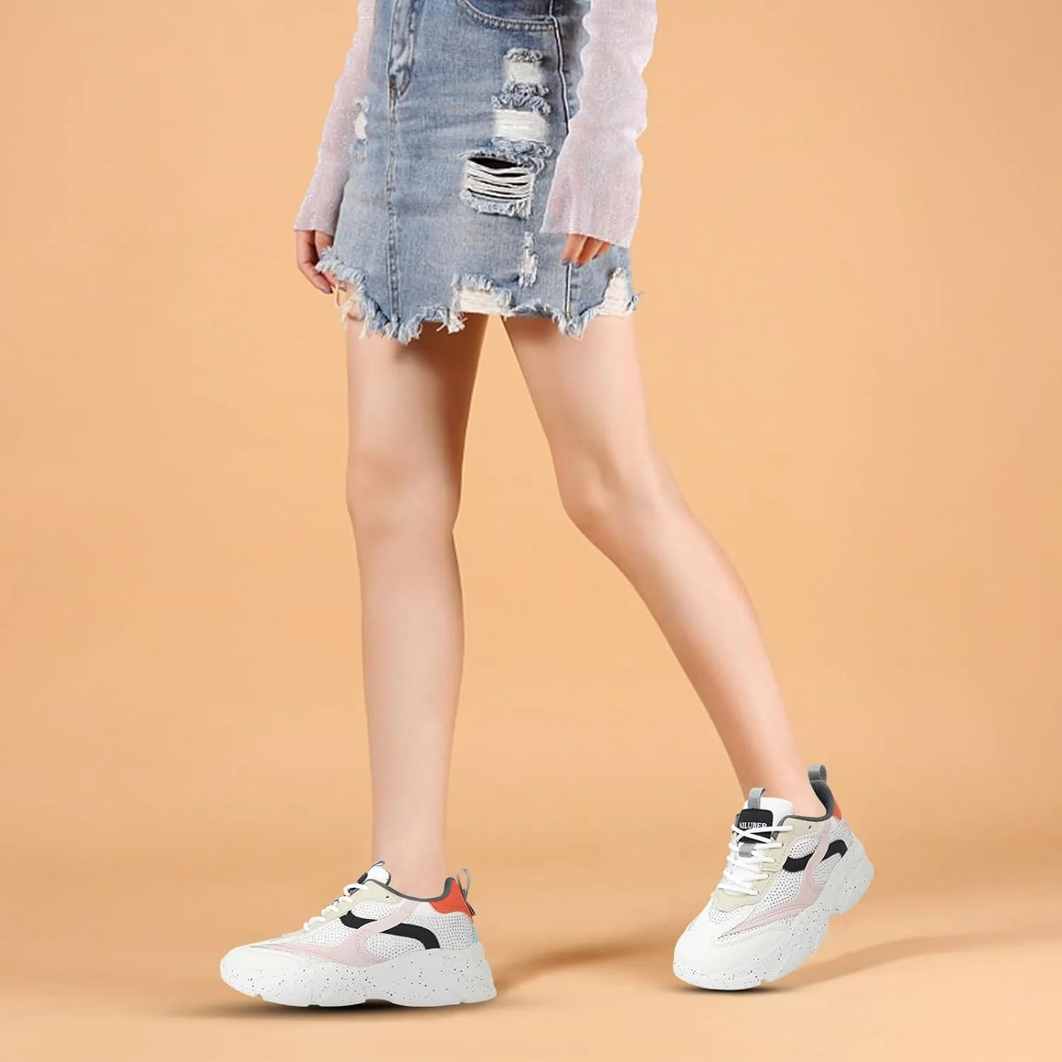 Niluber Women's Chunky Platform Sneakers-Slip On Breathable Running Shoes-Lightweight Glitter Rhinestone White Black Walking Shoes