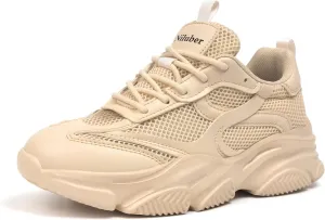 Niluber Women's Chunky Platform Sneakers-Slip On Breathable Running Shoes-Lightweight Glitter Rhinestone White Black Walking Shoes