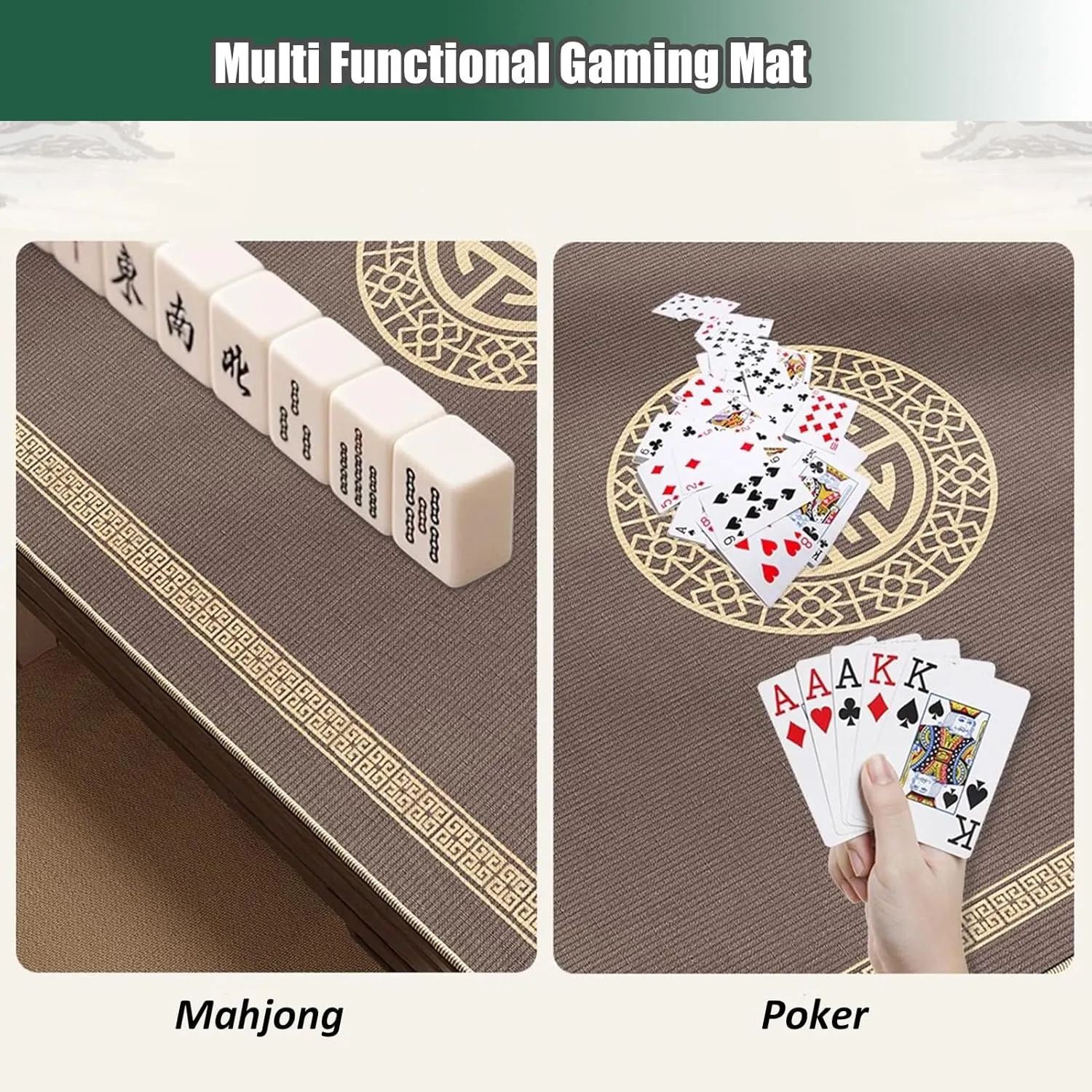 Non-Slip Crystal Velvet Mahjong Mat for Table, Quiet Noise Reduction Table Cover for Home Chess Room Mahjong Poker Cards Board Games, with Carrying Bag(Coffee 1,70cm/27.55in)