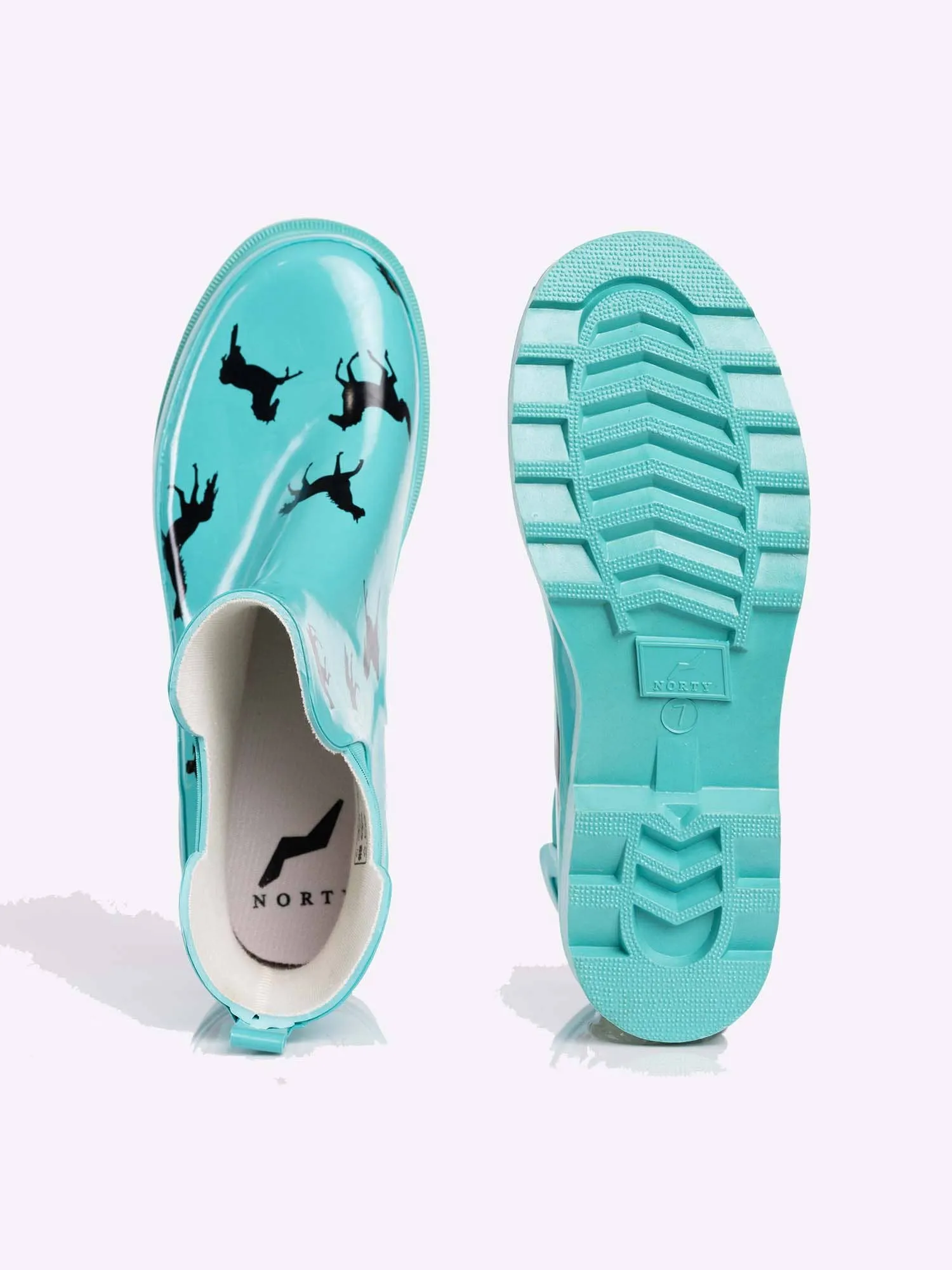 NORTY Womens 6" Ankle Rain Boots 41806 Turquoise Horses