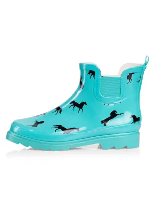 NORTY Womens 6" Ankle Rain Boots 41806 Turquoise Horses