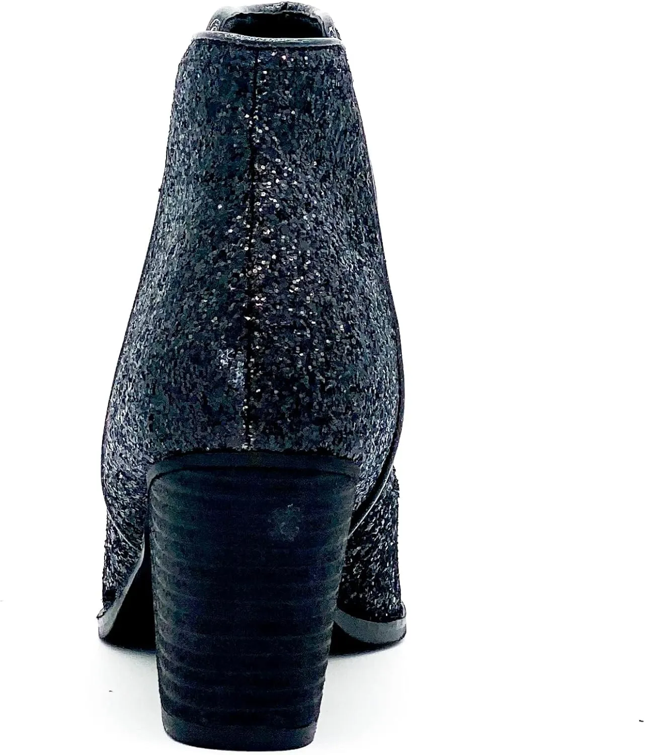 Not Rated Fiera High Heel V-Cut Boot, Sparkly Ankle Boots for Women with Almond Toe, Dress Shoe with 2-3/4" Stacked Block Heel