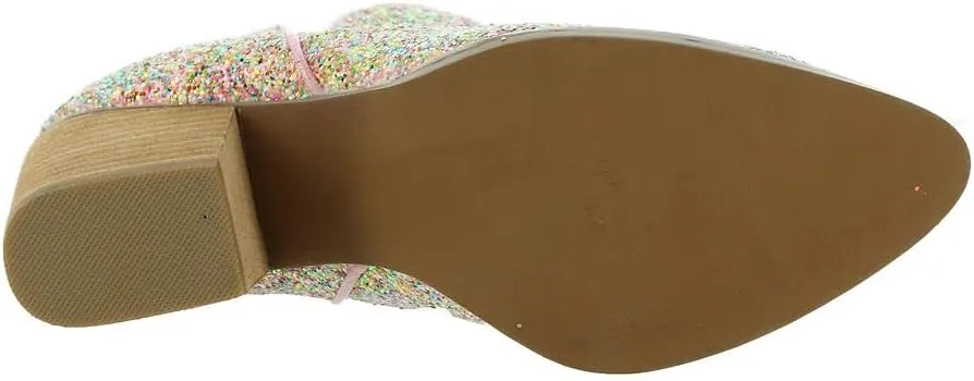 Not Rated Fiera High Heel V-Cut Boot, Sparkly Ankle Boots for Women with Almond Toe, Dress Shoe with 2-3/4" Stacked Block Heel