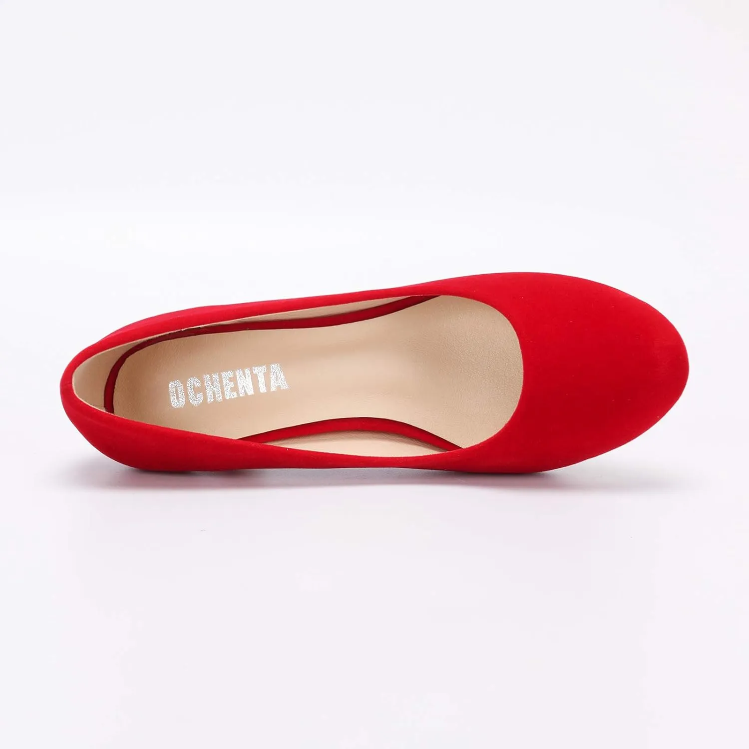 OCHENTA Women's Comfortable Low Kitten Heel Dress Shoes Round Toe Slip On Work Pumps