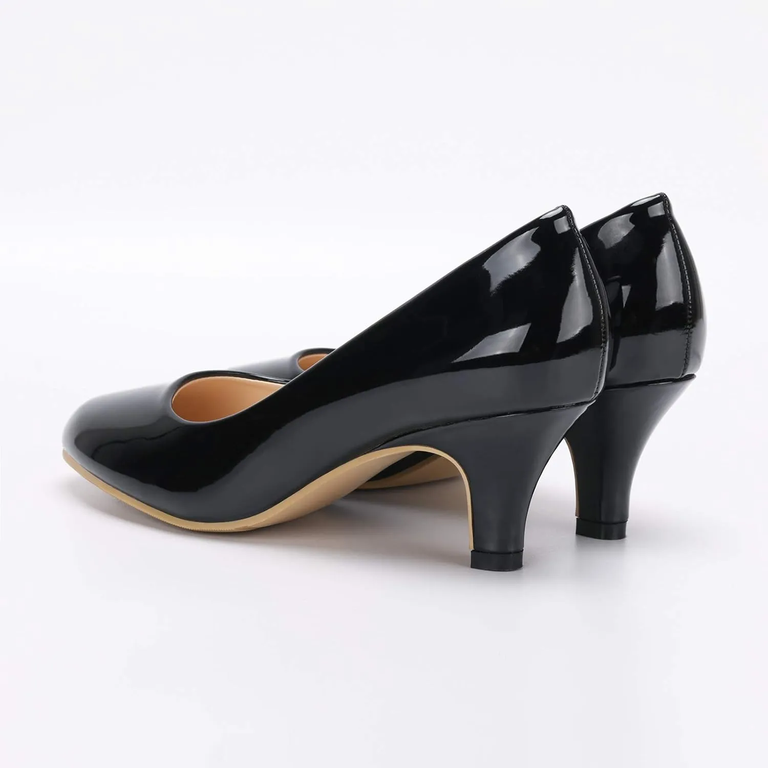 OCHENTA Women's Comfortable Low Kitten Heel Dress Shoes Round Toe Slip On Work Pumps