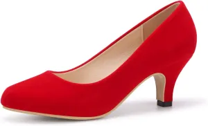 OCHENTA Women's Comfortable Low Kitten Heel Dress Shoes Round Toe Slip On Work Pumps