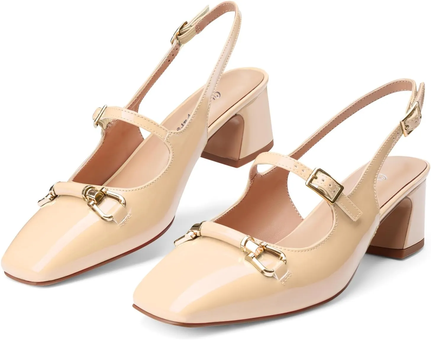 Oh Mispares Slingbacks Block Heels for Women Square Toe Low Heels Adjustable Buckle Strap Slip on Fashion Slingback Spring Summer Dress Pumps