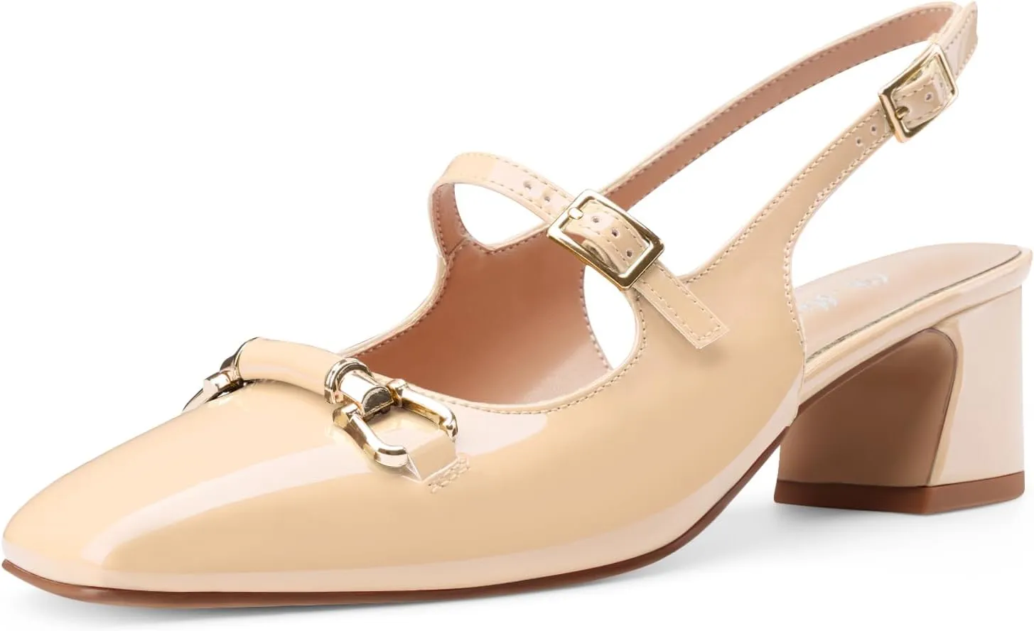 Oh Mispares Slingbacks Block Heels for Women Square Toe Low Heels Adjustable Buckle Strap Slip on Fashion Slingback Spring Summer Dress Pumps