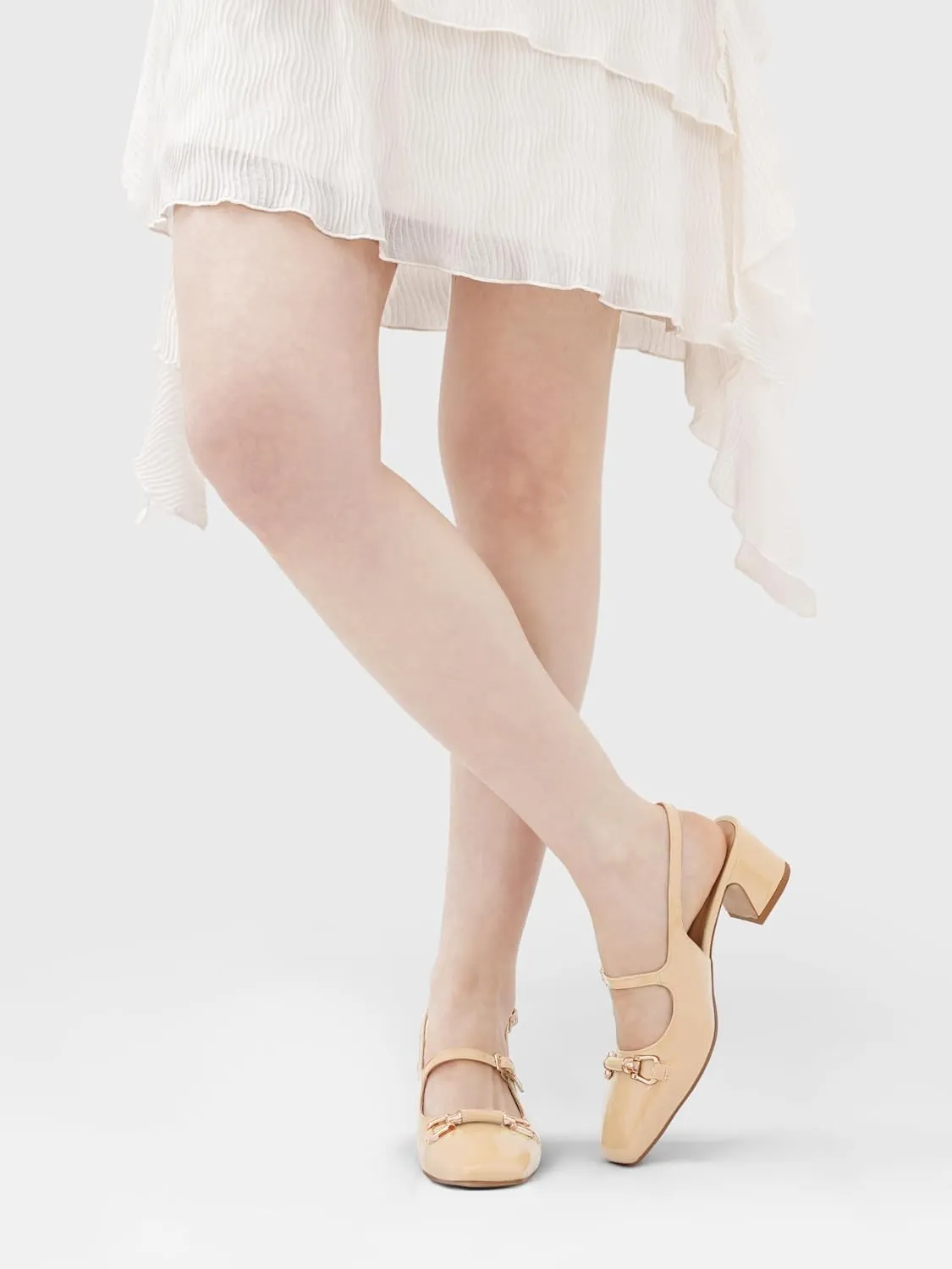 Oh Mispares Slingbacks Block Heels for Women Square Toe Low Heels Adjustable Buckle Strap Slip on Fashion Slingback Spring Summer Dress Pumps