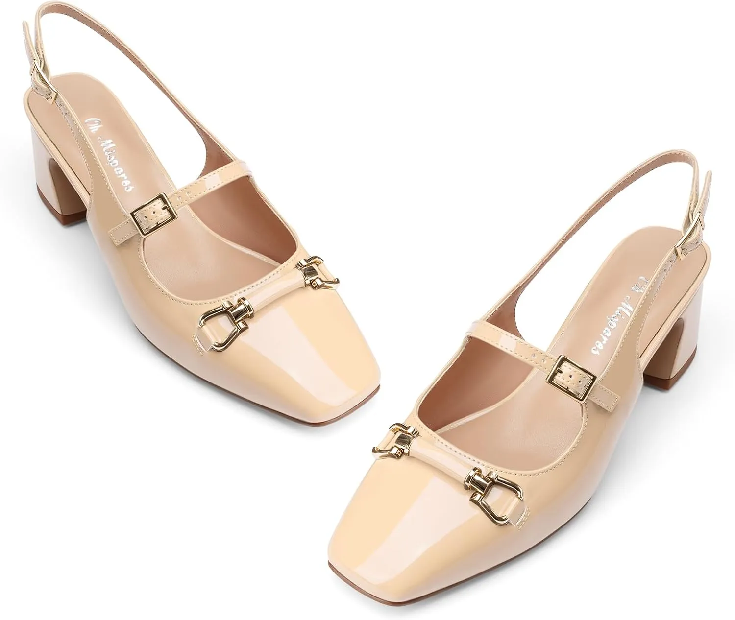 Oh Mispares Slingbacks Block Heels for Women Square Toe Low Heels Adjustable Buckle Strap Slip on Fashion Slingback Spring Summer Dress Pumps