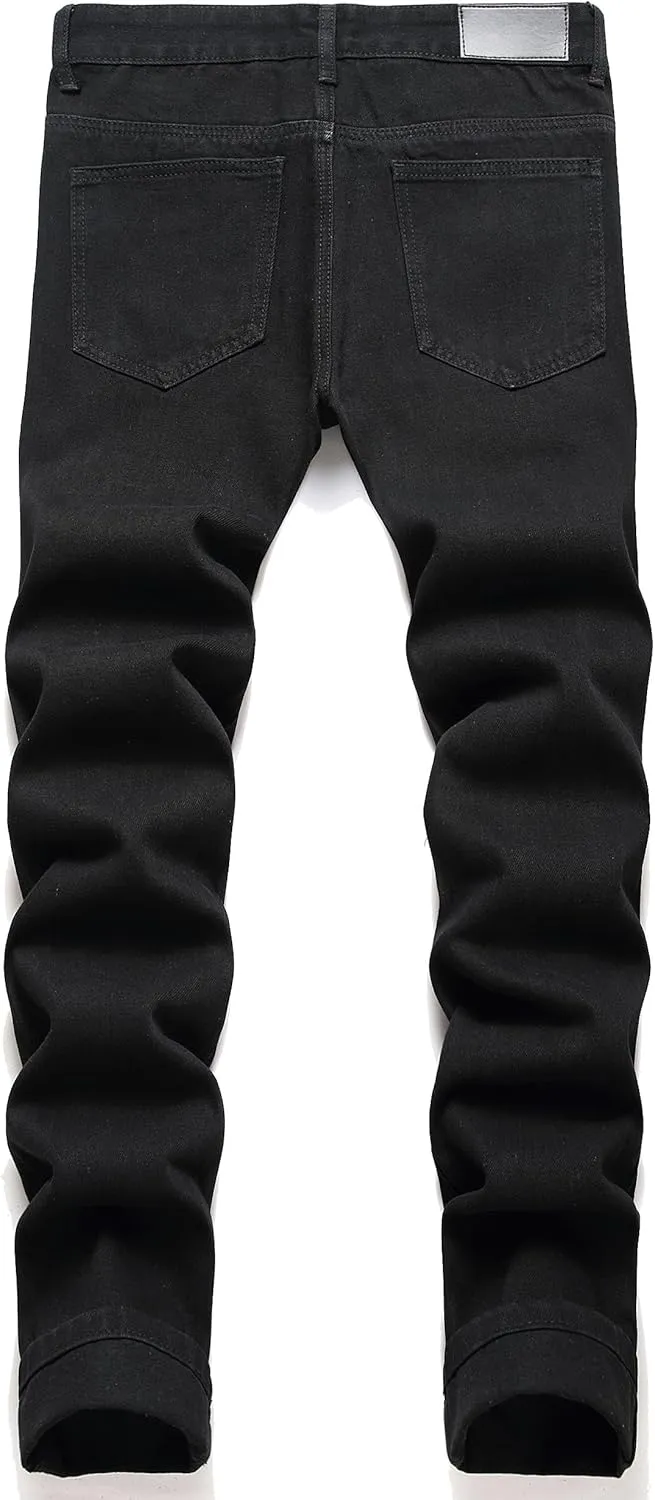 OIIIO Men's Ripped Slim Fit Straight Leg Jean Denim Pant