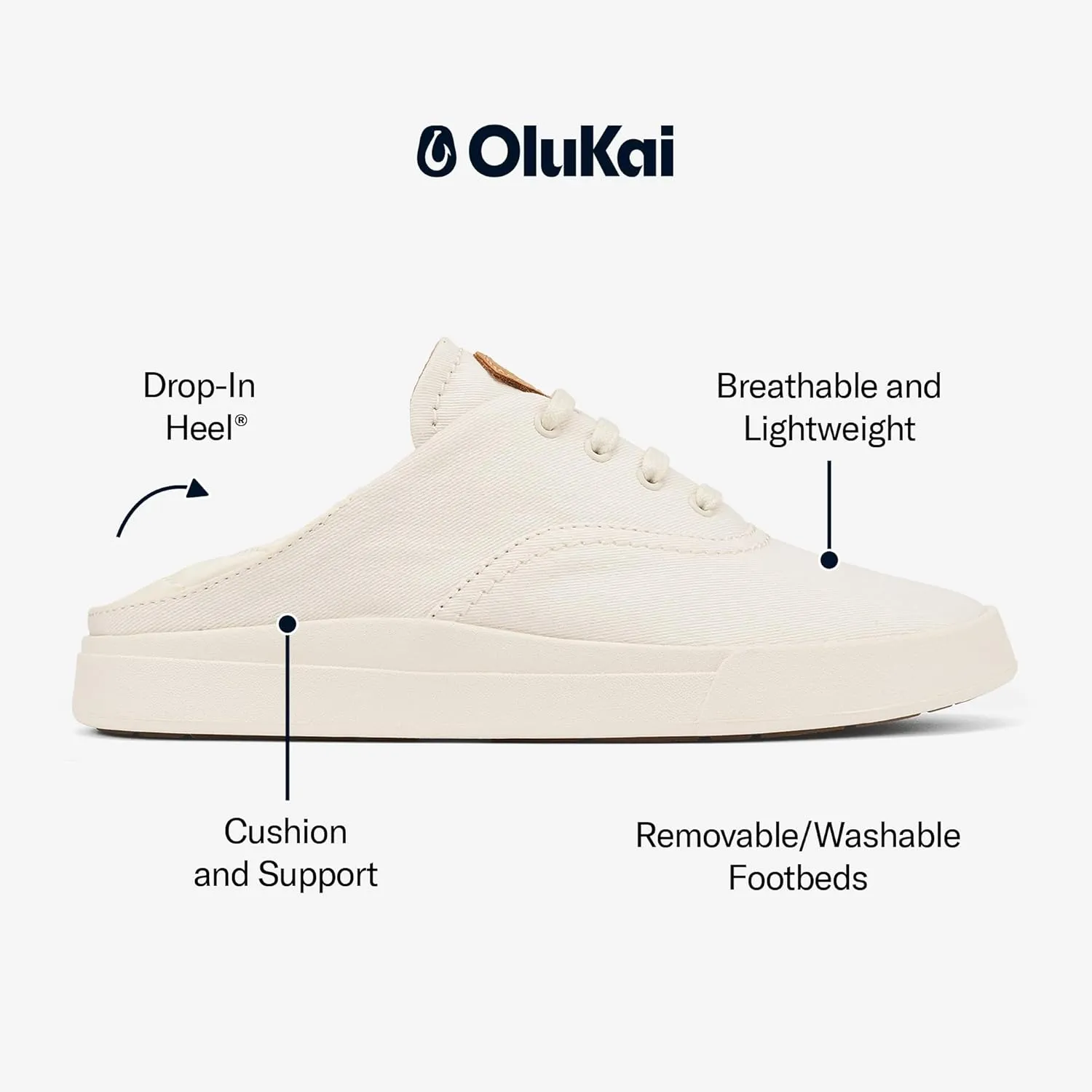 OLUKAI Kohu Women's Everyday Sneaker, Lightweight Canvas & Classic Lace-Up Design, All-Day Comfort & Support
