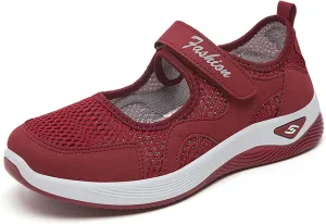 Orthopedic Shoes for Women Non Slip Arch Support Sneakers Mesh Hollow Out Breathable Walking Sneakers Comfortable Adjustable Mary Jane Shoes Lightweight Working Nurse Shoe