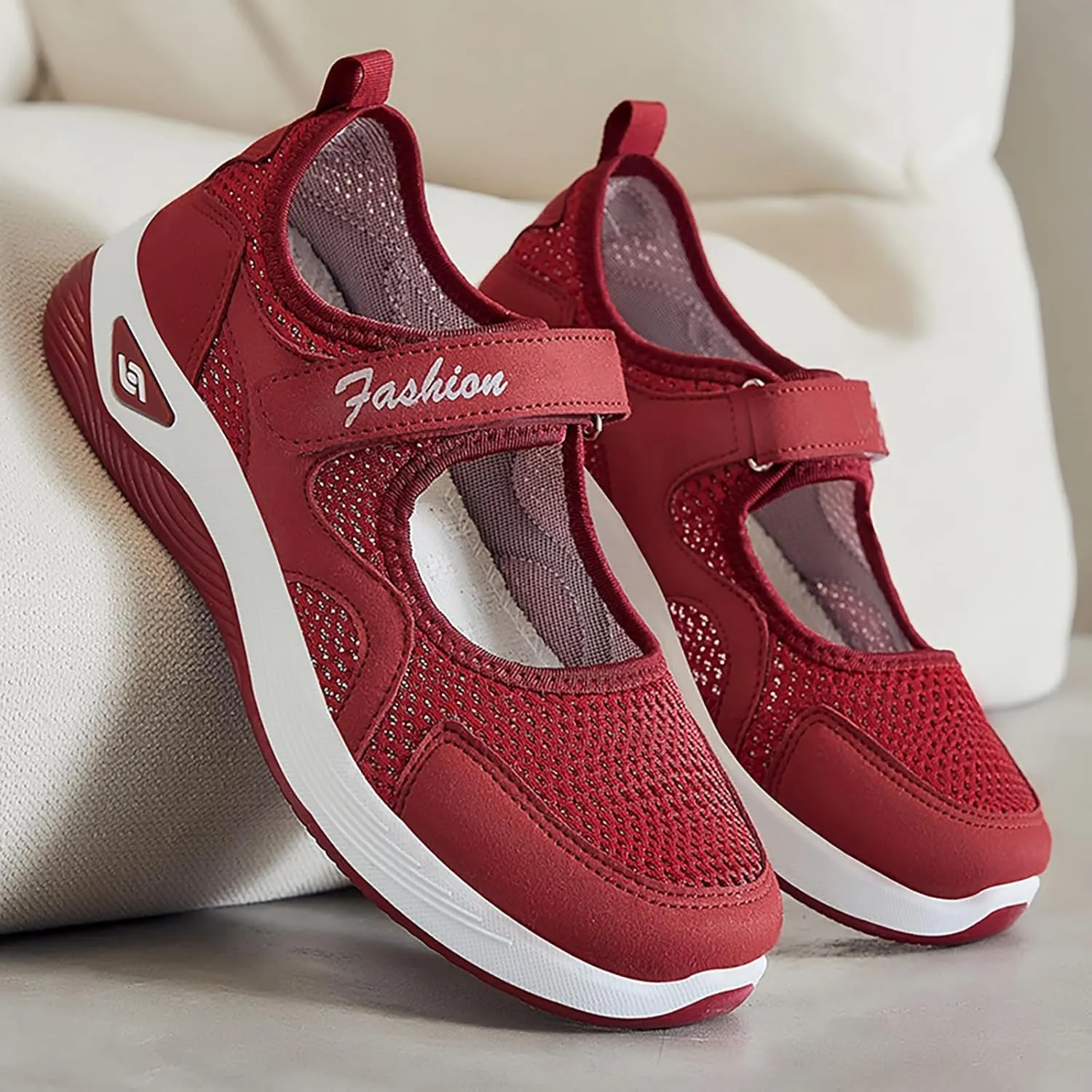 Orthopedic Shoes for Women Non Slip Arch Support Sneakers Mesh Hollow Out Breathable Walking Sneakers Comfortable Adjustable Mary Jane Shoes Lightweight Working Nurse Shoe