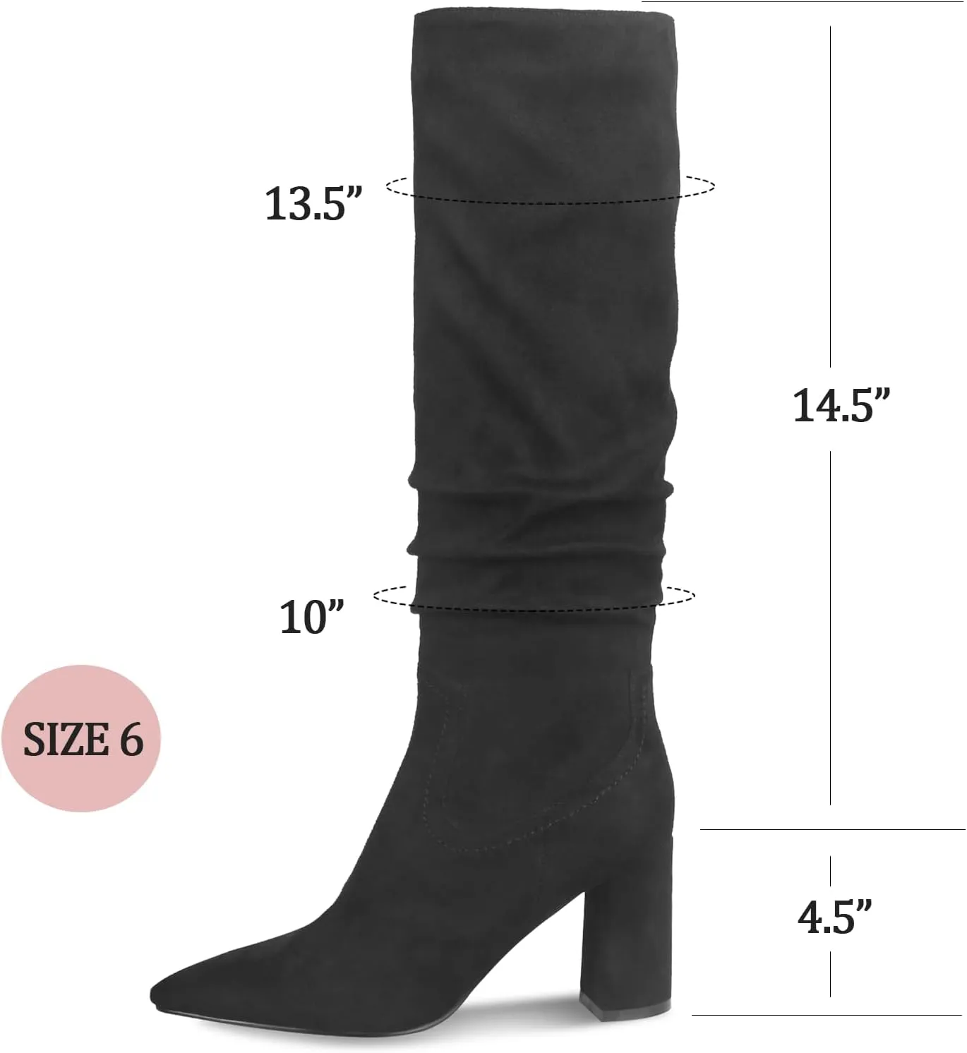 Ouepiano Womens Knee High Boots Chunky Heel Faux Suede Pointed Toe Side Zipper Fall Boots