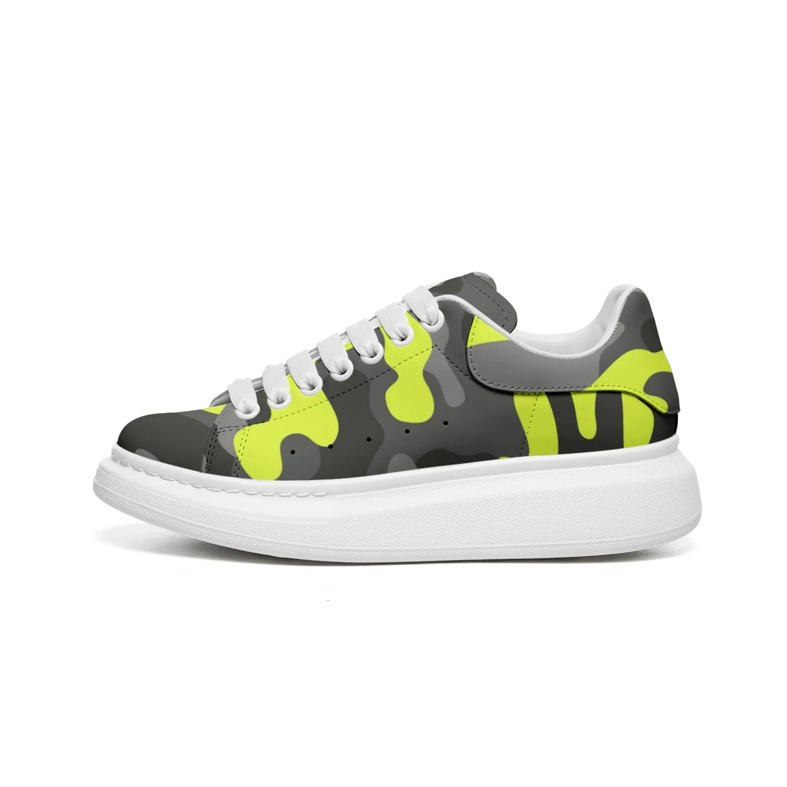Oversized McQueen Style Sneakers | Yellow, Black, and Gray Camouflage