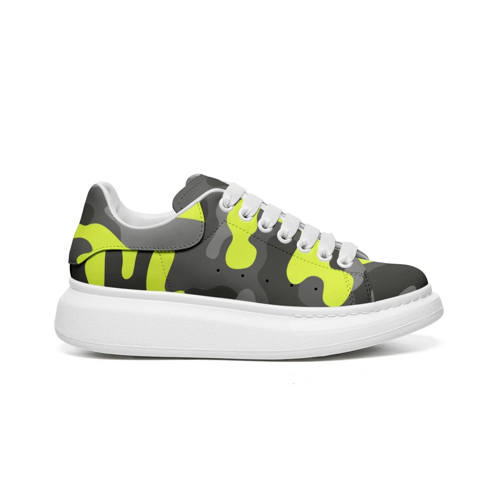Oversized McQueen Style Sneakers | Yellow, Black, and Gray Camouflage